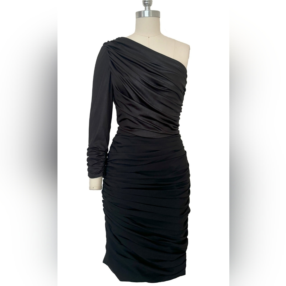 Tadashi Shoji One Shoulder Black Ruched Dress